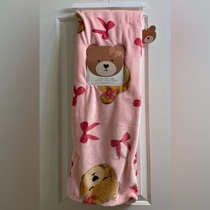 Teddy Bear Soft 🧸 🎀 Pink Bows 50x70”Soft  Plush Throw NWT